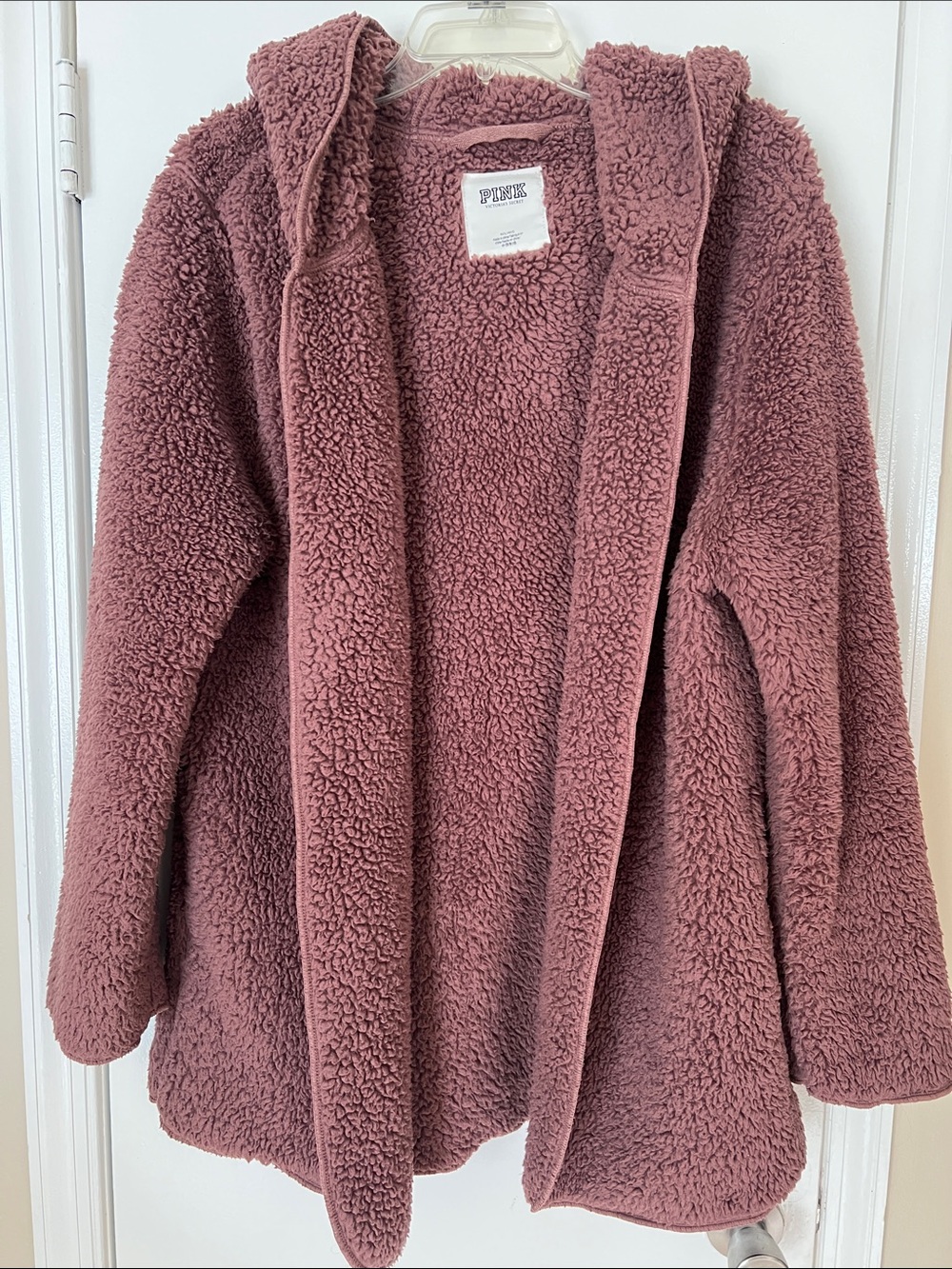 PINK Victoria's Secret Plush Sherpa Open Front Jacket in Dusty Rose